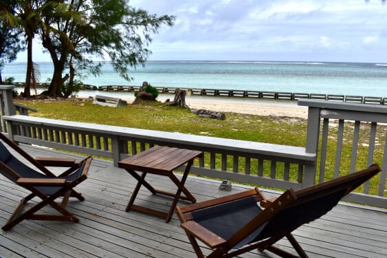 Beach view from veranda at Maurua Beach House